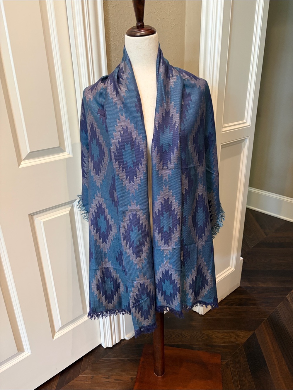 Aztec Pattern Large Shawl Wrap Fringe Trim